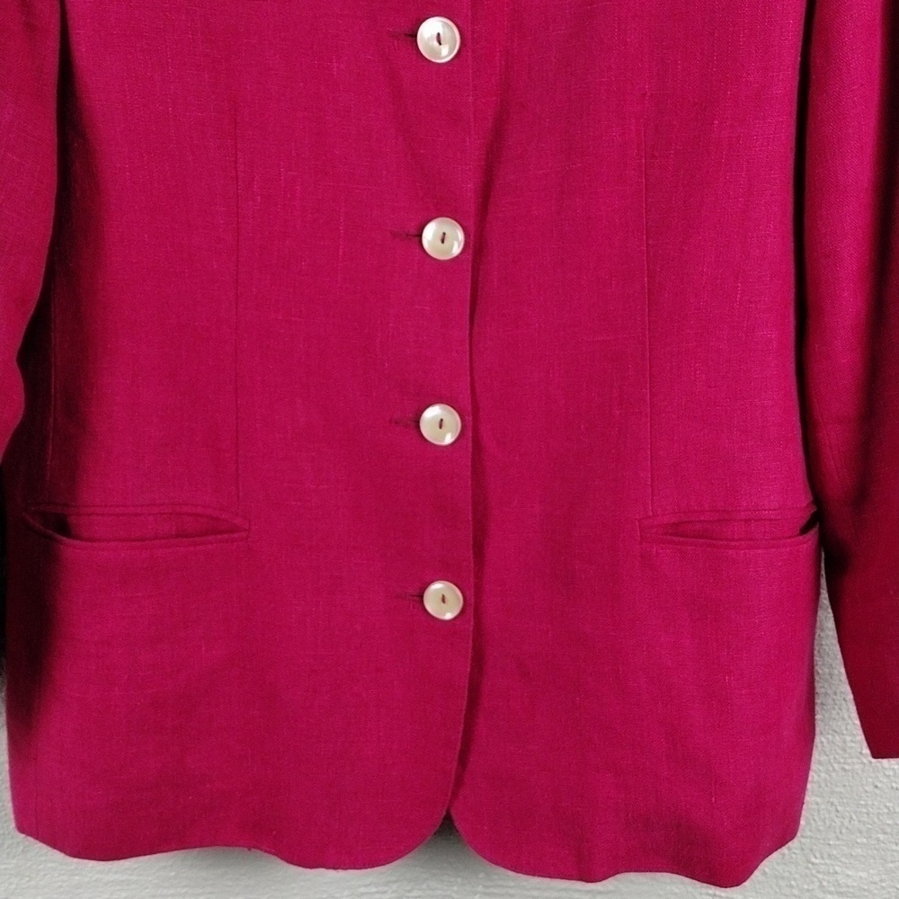 Harve Bernard Petites Pink Linen Long Sleeve Single Breast Button Classic Blazer - Picture 4 of 16